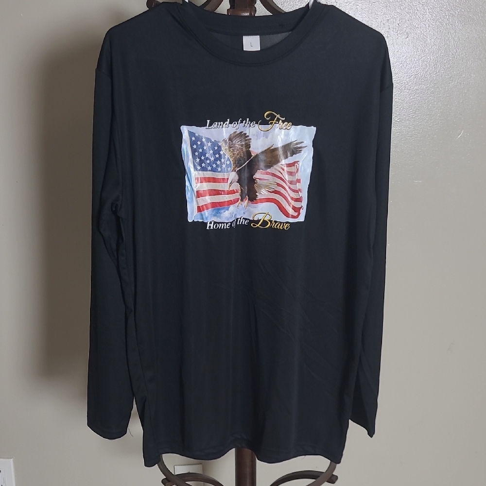 Black Long Sleeve Men's Shirt with Patriotic Design NEW Size Large
